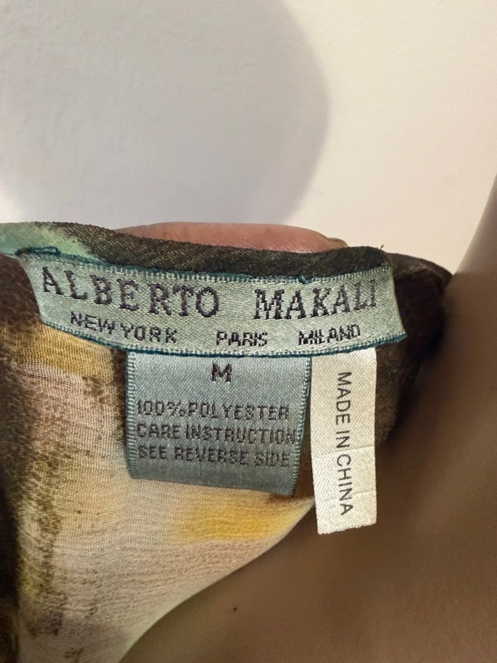 Alberto Makali Olive Green and Gold Patterned Boho Blouse - Picture 8 of 8